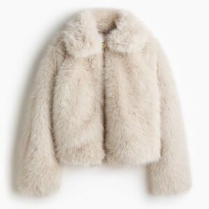 Ecru Light Beige Faux Fur Coat. Large